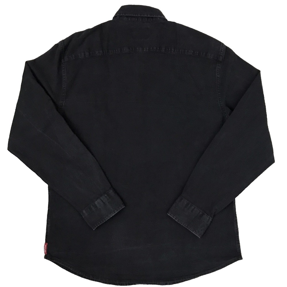 Wrangler Black Denim Shirt Pearl Snap Mens Large Dark Wash Western Yoke Rodeo - Picture 3 of 14